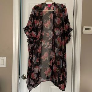 BETSEY JOHNSON floral kimono duster coverup one size fits most Sm-3X chiffon